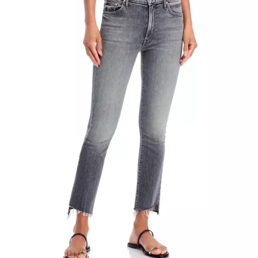 Mother Insider Crop Step Fray Jeans- Grey Wash